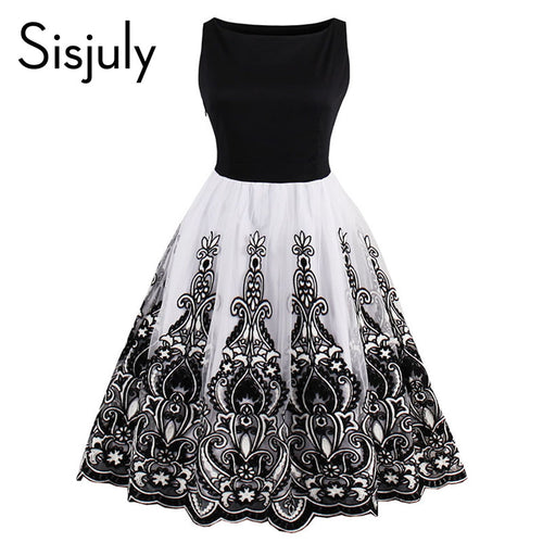 Sisjuly women vintage 1950s style dresses  floral print  party dress black elegant female vintage sexy dresses  2017 new dresses