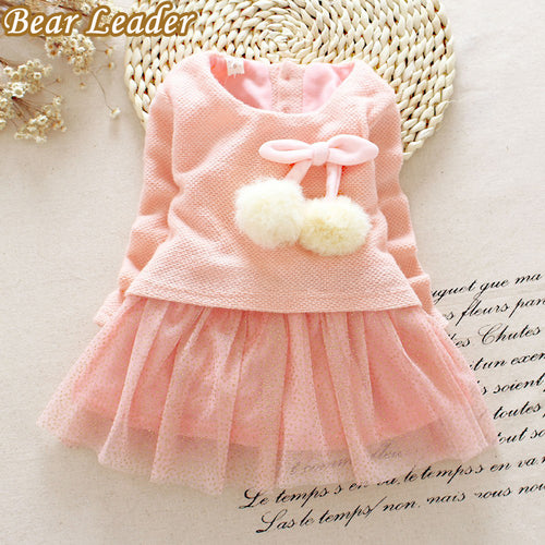 Bear Leader Baby Girls Dress Autumn Winter long-sleeve princess dress Ball of yarn Kids Clothes Children Party princess dresses