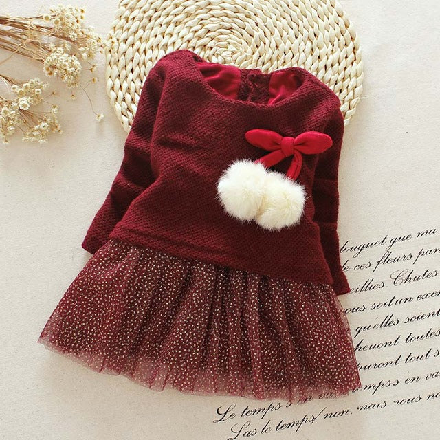 Bear Leader Baby Girls Dress Autumn Winter long-sleeve princess dress Ball of yarn Kids Clothes Children Party princess dresses