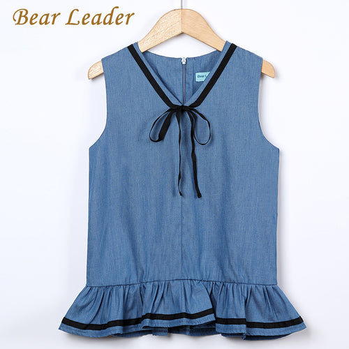 Bear Leader Girls Denim Dress 2017 New Children Clothing Spring Bow Ruffles Style Girls Clothes V-neck Denim Dress Kids Clothes