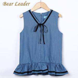 Bear Leader Girls Denim Dress 2017 New Children Clothing Spring Bow Ruffles Style Girls Clothes V-neck Denim Dress Kids Clothes