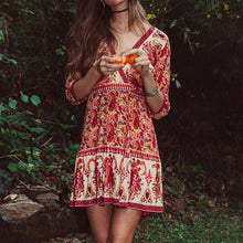 New Arrival Summer Dress 2017 Women Half Sleeve V Neck A Line Mini Dress Sexy Ladies Vintage Print High Waist Beach Vestidos