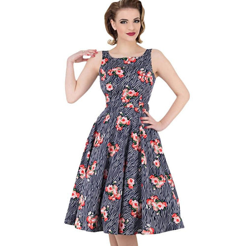 Elegant Women's Vintage Dress Printing Flowers Sleeveless Swing Knee-Length A-Line Dress 2016 Summer Classics Clothing