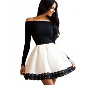 Sexy Autumn Women Dress Black  Solid Off Shoulder Slim Casual Long Sleeve Evening Party Short A-Line Mini Dress for Ladies
