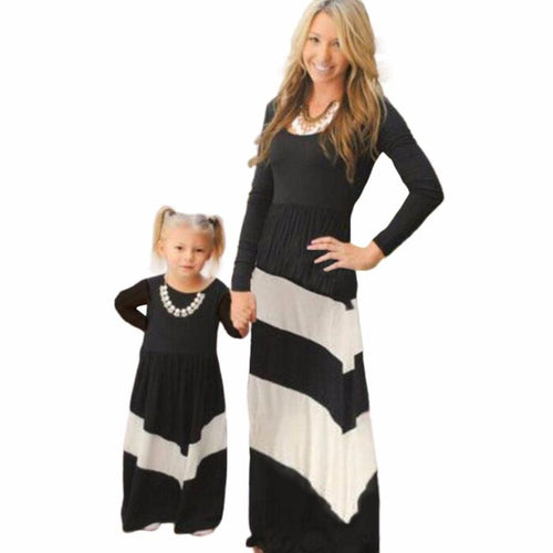 Stripe Women's Fashion dresses Mother Long Sleeve Stripe Stitching Family Clothes Women Dress large size dress