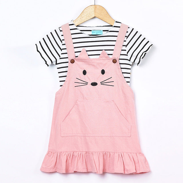 Bear Leader Girls Sets 2017 New Children Clothing Strap Dress Sets Kids Clothes Pullover Striped Shirt+Dress 2Pcs Suit Outwears