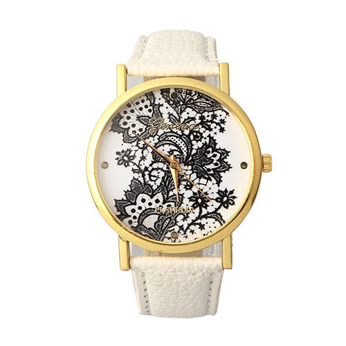 Smilelee 2017 New Vintage Women Quartz Ladies Watch Printed Lace Leather Wristwatch top brand luxury Dress Watch relojes mujer