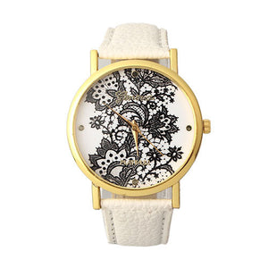 Smilelee 2017 New Vintage Women Quartz Ladies Watch Printed Lace Leather Wristwatch top brand luxury Dress Watch relojes mujer