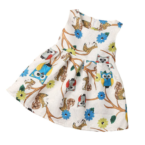 Popular girl dress owl pattern printed dresses Trendy Baby Girls Sleeveless Tutu Dress Party Cocktail Dress girl kids