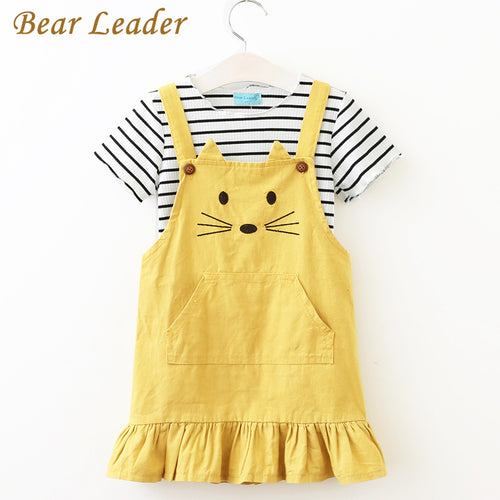 Bear Leader Girls Sets 2017 New Children Clothing Strap Dress Sets Kids Clothes Pullover Striped Shirt+Dress 2Pcs Suit Outwears