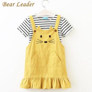 Bear Leader Girls Sets 2017 New Children Clothing Strap Dress Sets Kids Clothes Pullover Striped Shirt+Dress 2Pcs Suit Outwears