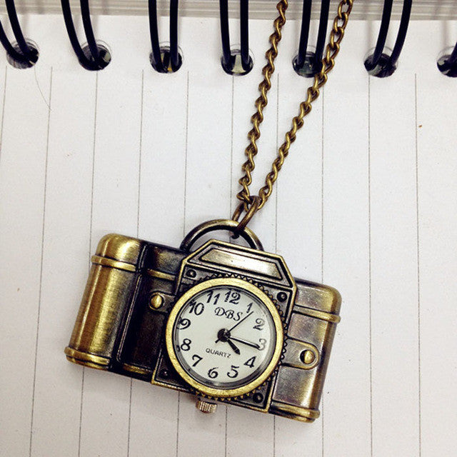 2017 Vintage Antique Bronze Alloy Pocket Camera Sewing Machines Design Quartz Watch Pendant With Chain Dress Watch &03