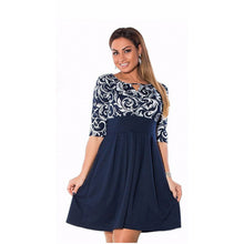 Women Summer Dresses  Fit and Flare Printed Half Sleeve Dress Casual Patchwork Loose Knee-Length Blue Dress vestidos