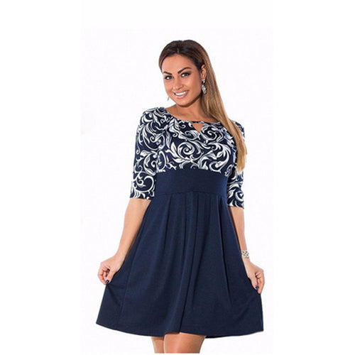 Women Summer Dresses  Fit and Flare Printed Half Sleeve Dress Casual Patchwork Loose Knee-Length Blue Dress vestidos