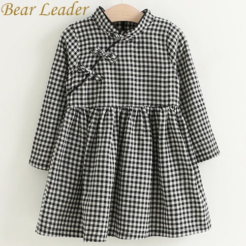 Bear Leader Girls Dress 2017 Autumn Brand Baby Girls Chinese Style Lattice Cheongsam Kids Children Clothing Dress