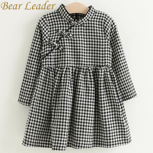 Bear Leader Girls Dress 2017 Autumn Brand Baby Girls Chinese Style Lattice Cheongsam Kids Children Clothing Dress