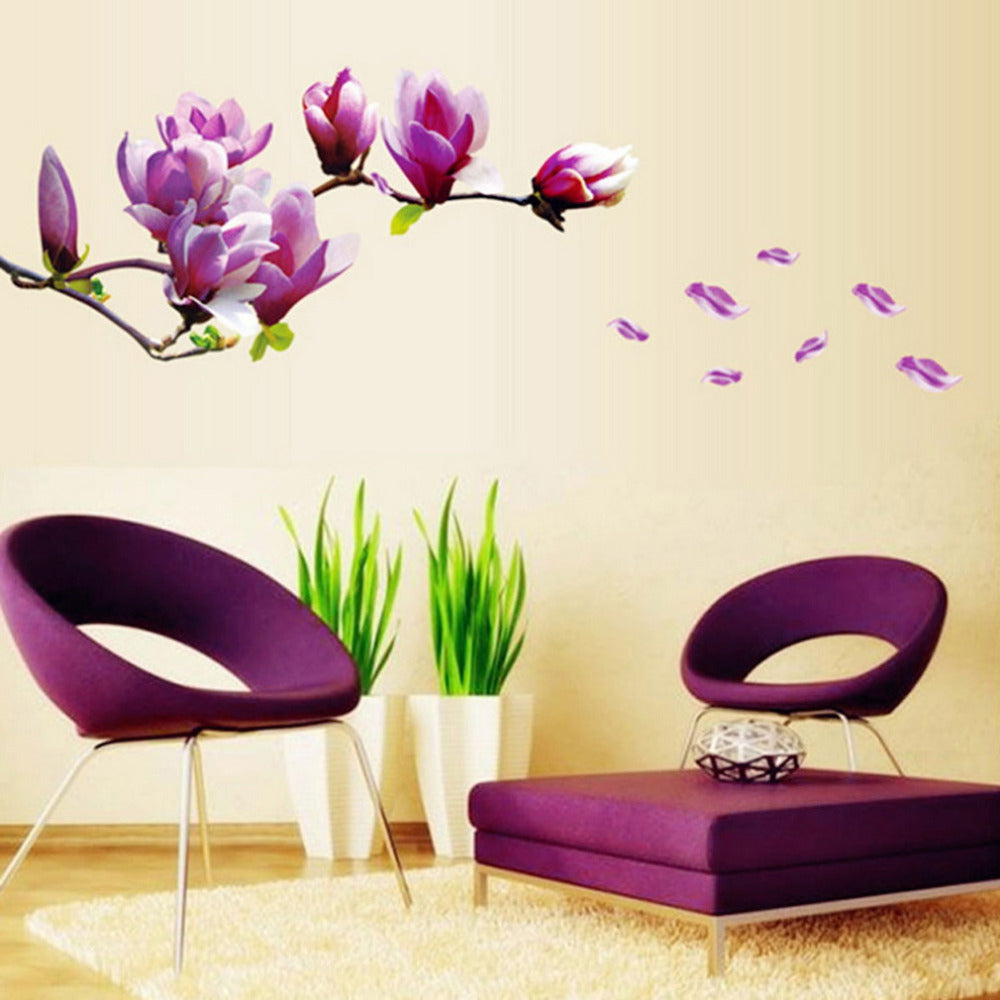 2017 Hot Sale Exquisite Elegant Magnolia Flowers Removable Art Vinyl Mural  TV Backdrop Home Room Decor Wall Stickers