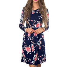 Women Autumn Pleated Floral Printed Casual Long Sleeve Evening Party Mini Elegant Dresses robe manche longue