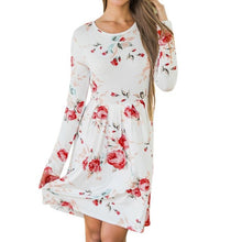 Women Autumn Pleated Floral Printed Casual Long Sleeve Evening Party Mini Elegant Dresses robe manche longue