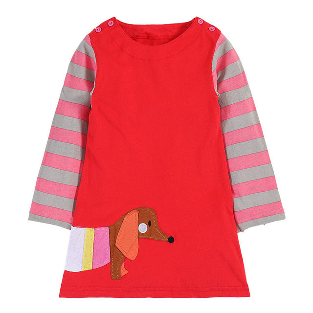 Bear Leader Girls Dress 2017 Brand Autumn Girls Clothes European and American Style Red Striped Print Dog Applique Kids Dress