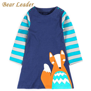 Bear Leader Girls Dress 2017 Brand Autumn Girls Clothes European and American Style Cute Fox Applique Design Kids Dress