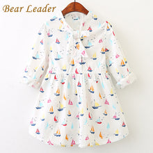 Bear Leader Girls Dress 2017 New Autumn Baby Girls Full Sailboat Print Ribbon Bow Kids Children Clothing Dress For 3-11 Years