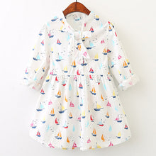 Bear Leader Girls Dress 2017 New Autumn Baby Girls Full Sailboat Print Ribbon Bow Kids Children Clothing Dress For 3-11 Years