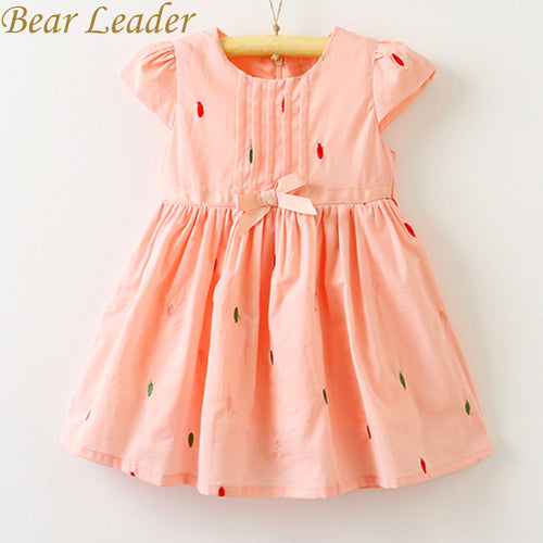 Bear Leader Girls Dress 2017New Summer Children Clothing Rain Dots Print Princes Bow Belt Casual Style 2 Colors Kids Clothes