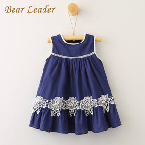 Bear Leader Girls Cotton Dress 2017 New Summer Children Clothing Embroidery Dress Puffer Ball O-neck Korean Dress Kids Clothes