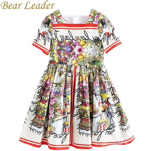 Bear Leader Girls Dress 2017 New European And American Style Kids Short-Sleeve Flower Pattern Party Dress For 4-14 Years