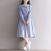 Vintage Women Turn-down Buttons Open Long Sleeve Casual Loose Tops Blusas Autumn Peter Pan Collar Shirt Dress Vestido Kaftan