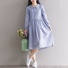 Vintage Women Turn-down Buttons Open Long Sleeve Casual Loose Tops Blusas Autumn Peter Pan Collar Shirt Dress Vestido Kaftan