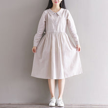 Vintage Women Turn-down Buttons Open Long Sleeve Casual Loose Tops Blusas Autumn Peter Pan Collar Shirt Dress Vestido Kaftan