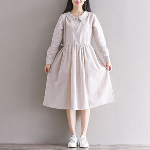 Vintage Women Turn-down Buttons Open Long Sleeve Casual Loose Tops Blusas Autumn Peter Pan Collar Shirt Dress Vestido Kaftan